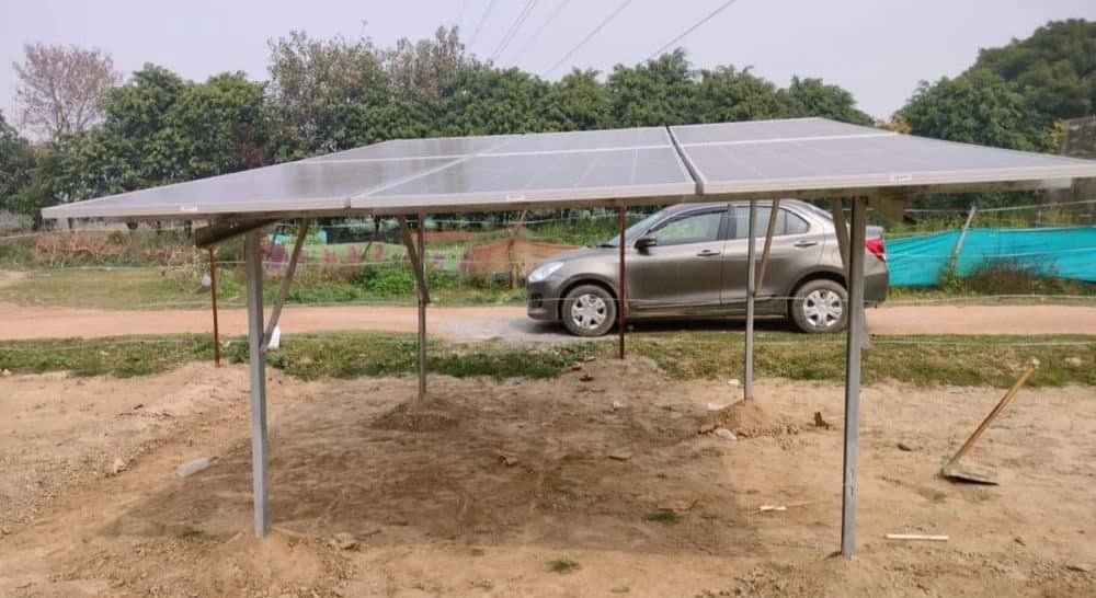 A ground-mounted off-grid solar array on a farm, installed by DKS Solar