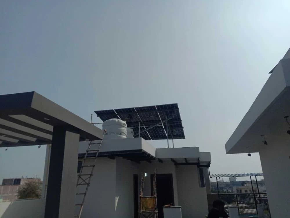 An elevated rooftop solar structure on a home's terrace, installed by DKS Solar