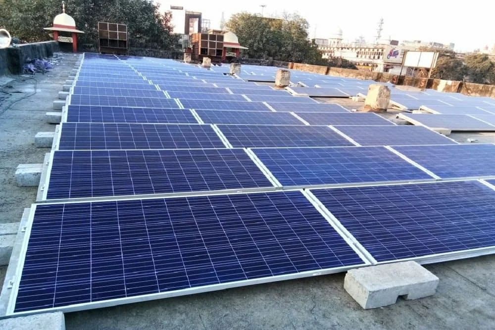 Rows of panels on a commercial roof