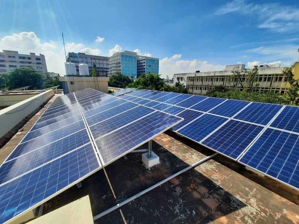 Panels on a commercial building's roof