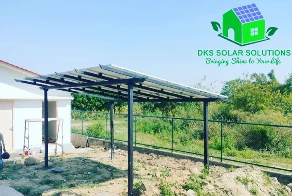 An elevated solar structure over a garden