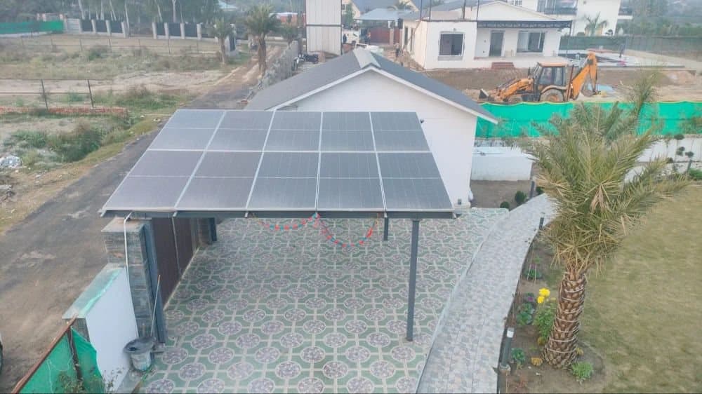 A solar canopy on a farm