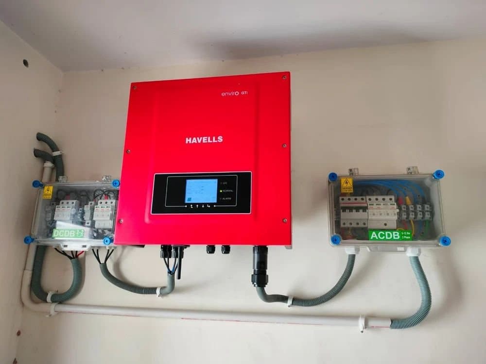 An inverter and distribution boxes installed on a wall